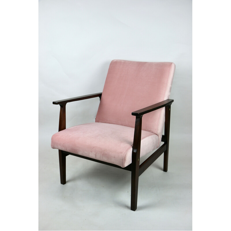 Vintage pink velvet armchair 1970s