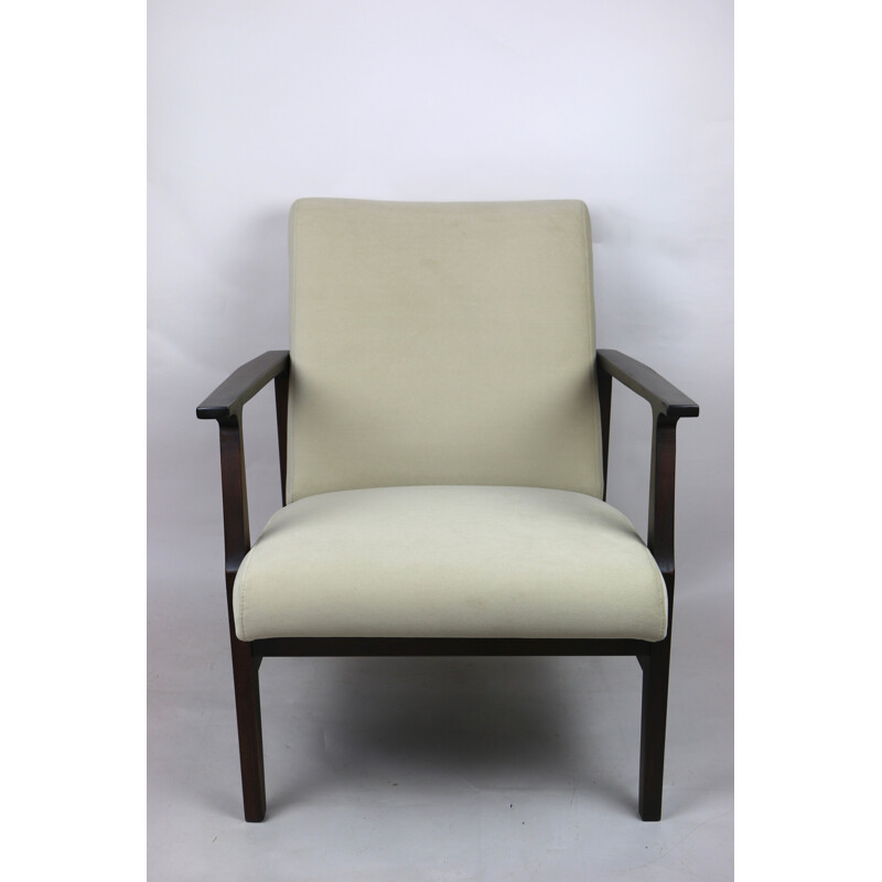 Fauteuil vintage en velours beige 1970