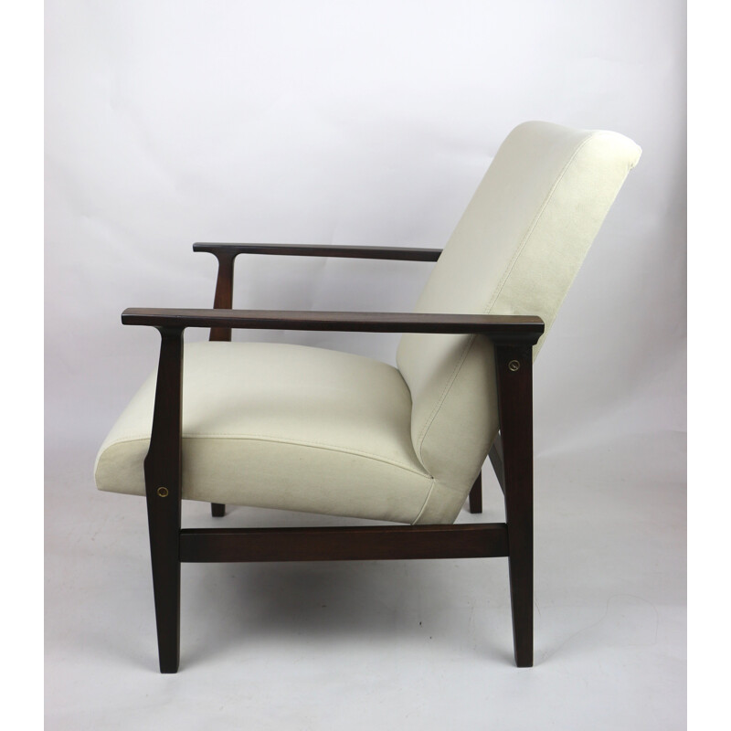 Vintage beige fluwelen fauteuil 1970