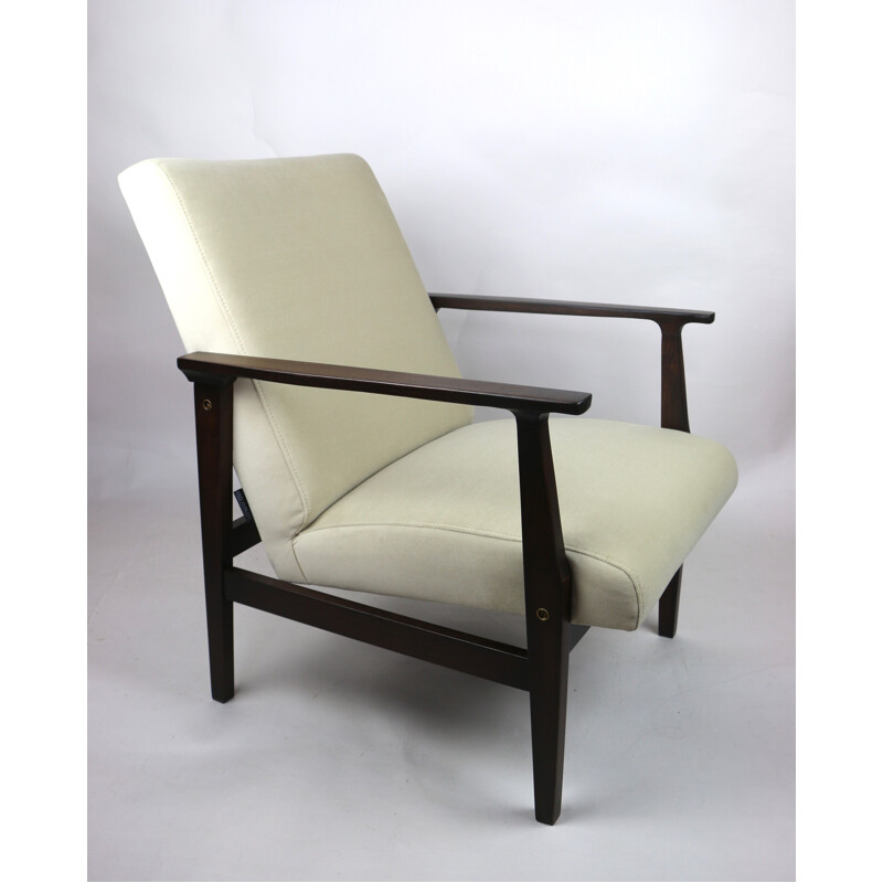 Vintage beige fluwelen fauteuil 1970