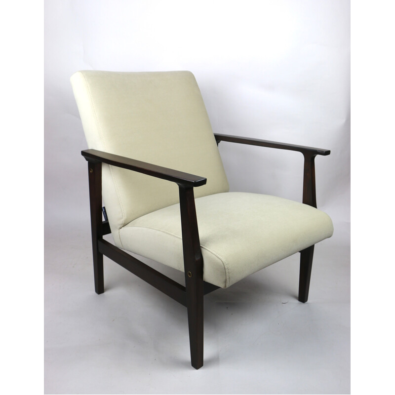 Vintage beige fluwelen fauteuil 1970
