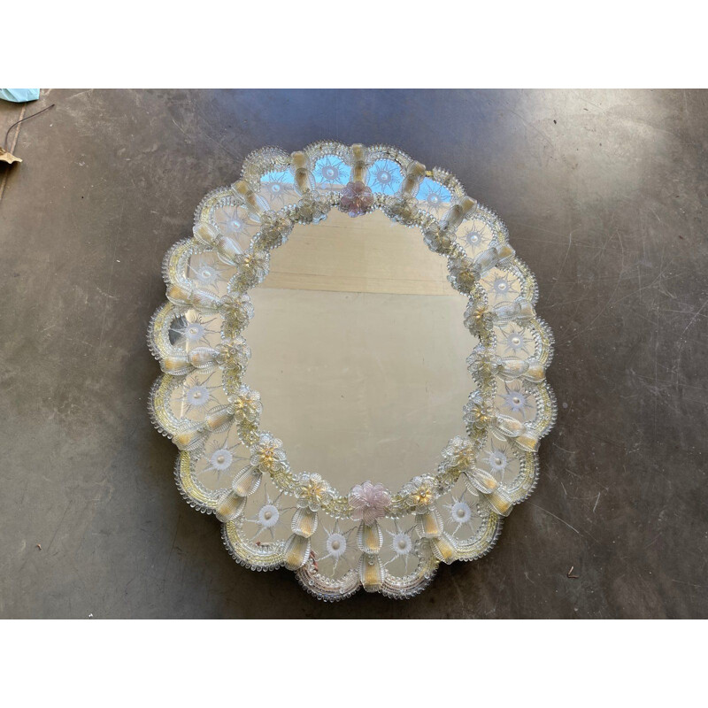 Vintage Venetian glass mirror with Murano flowers