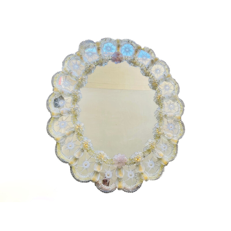 Espejo veneciano vintage de cristal de Murano con flores