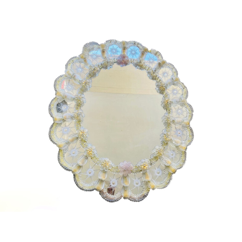 Vintage Venetian glass mirror with Murano flowers