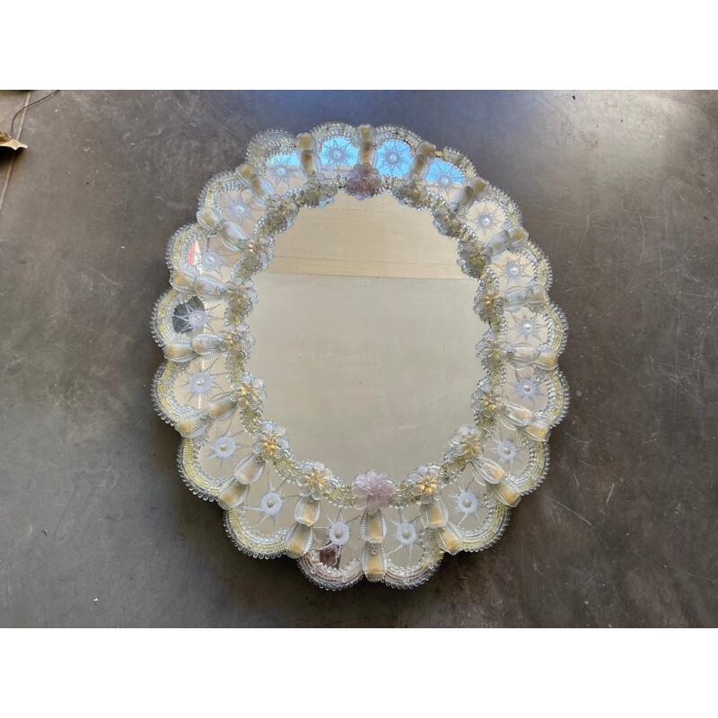 Vintage Venetian glass mirror with Murano flowers