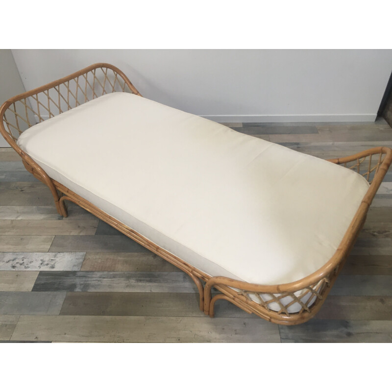 Vintage Rattan and fabric  sofa