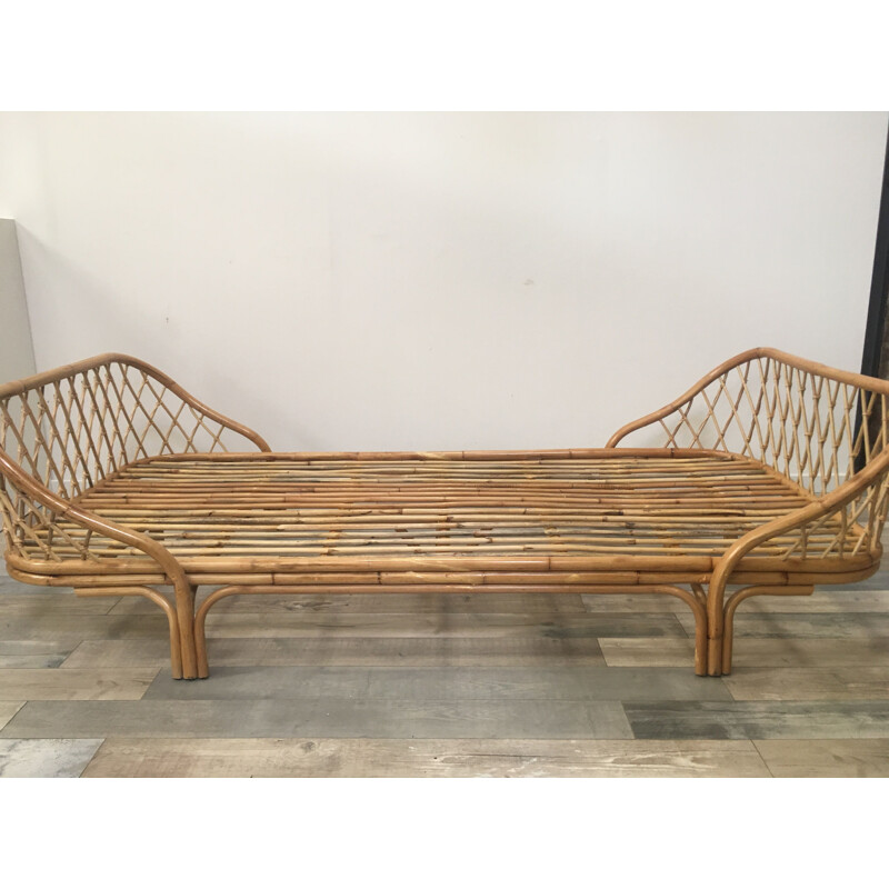 Vintage Rattan and fabric  sofa