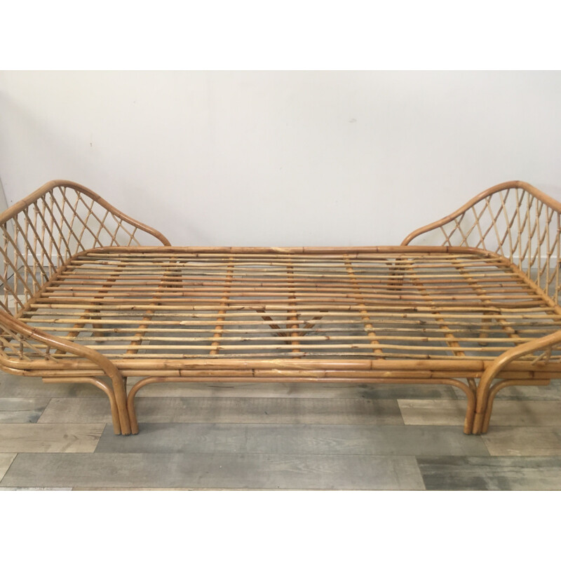 Vintage Rattan and fabric  sofa