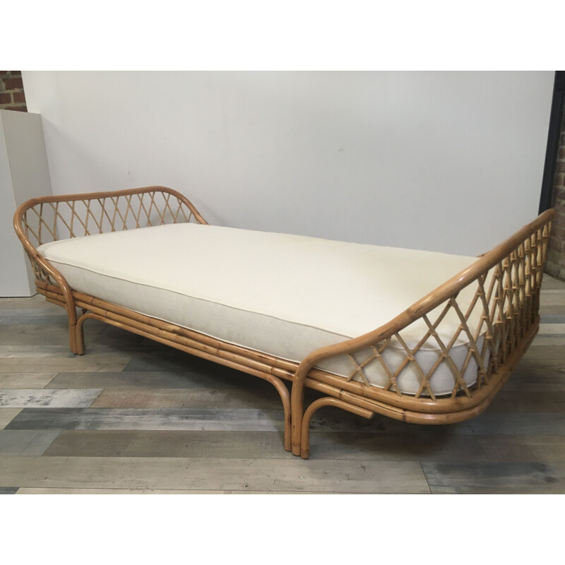 Vintage Rattan and fabric  sofa