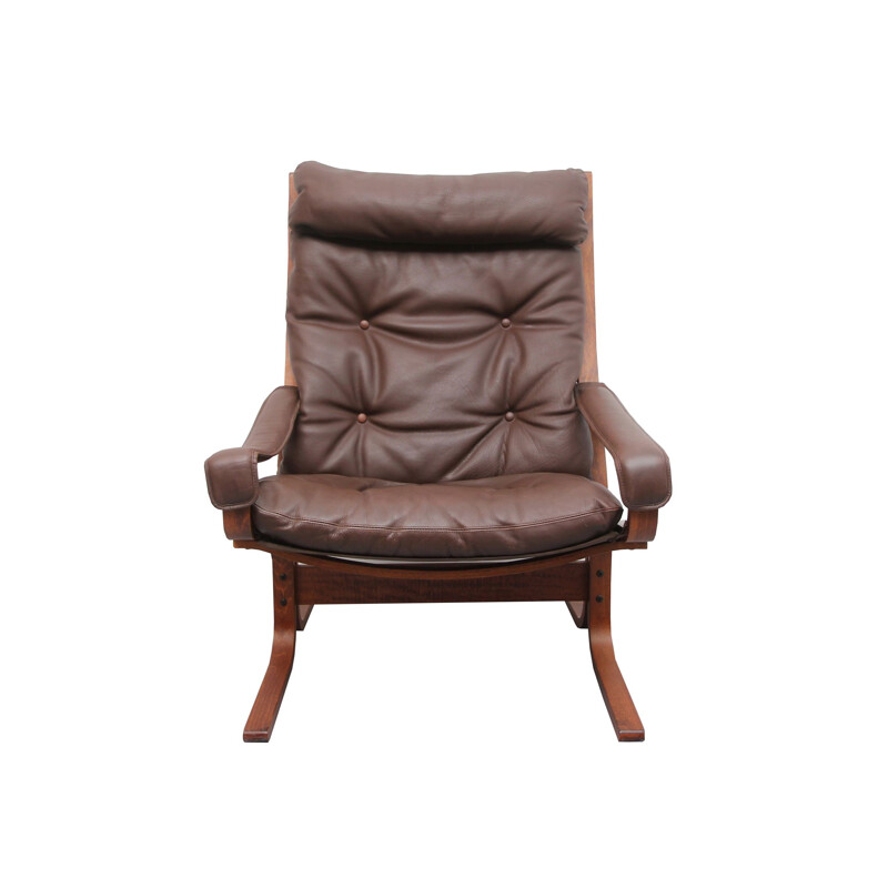 Vintage Siesta armchair in dark brown leather 1970s