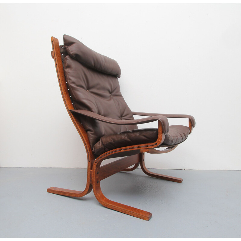 Vintage Siesta armchair in dark brown leather 1970s