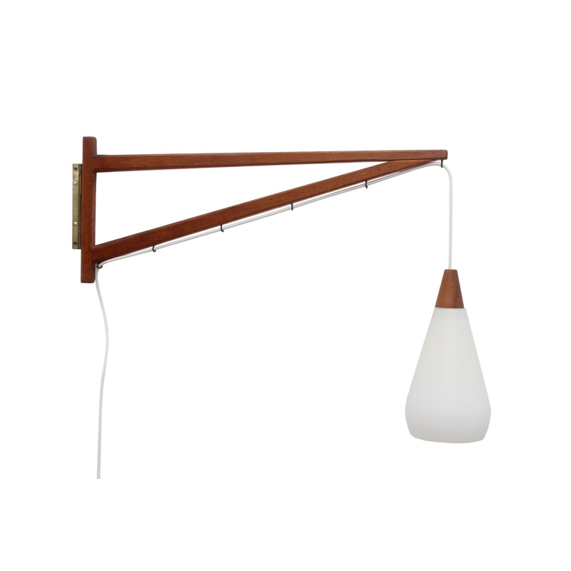 Vintage teak en opaal glas wandlamp 1960