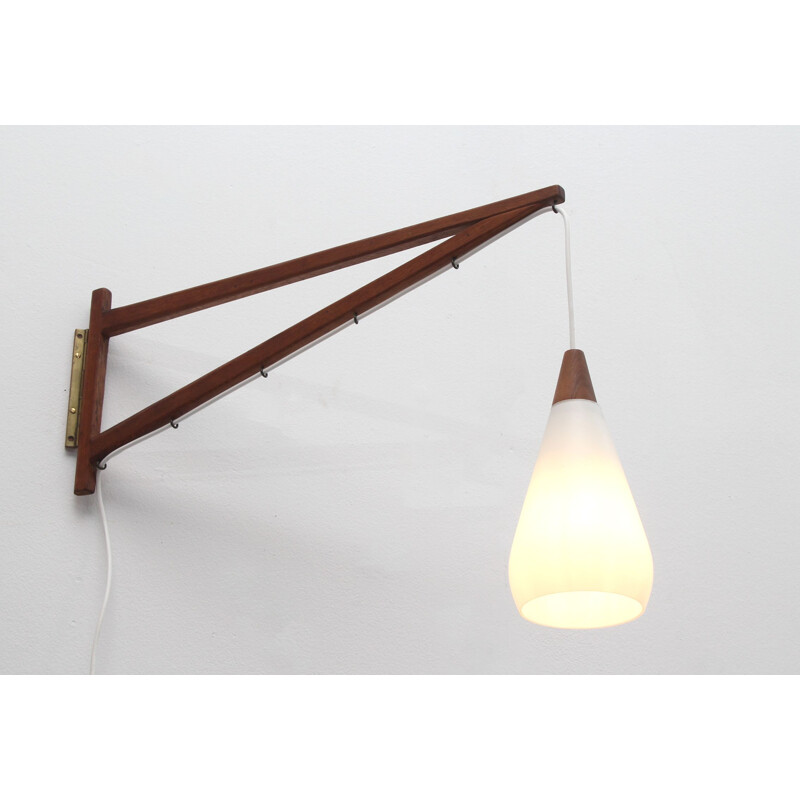 Vintage teak and opal glass wall lamp 1960s