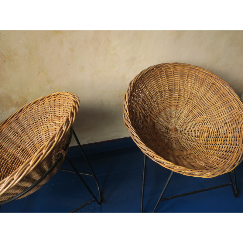 Paire de chaises pod vintage en bambou et en fer 1960