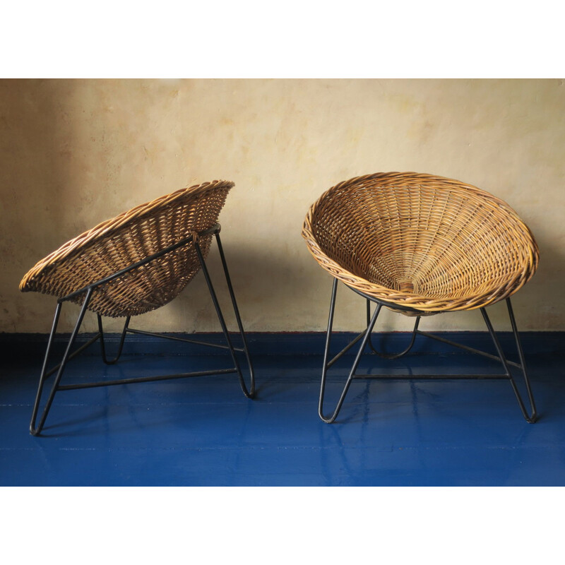 Pair of vintage bamboo and iron pod chairs 1960s