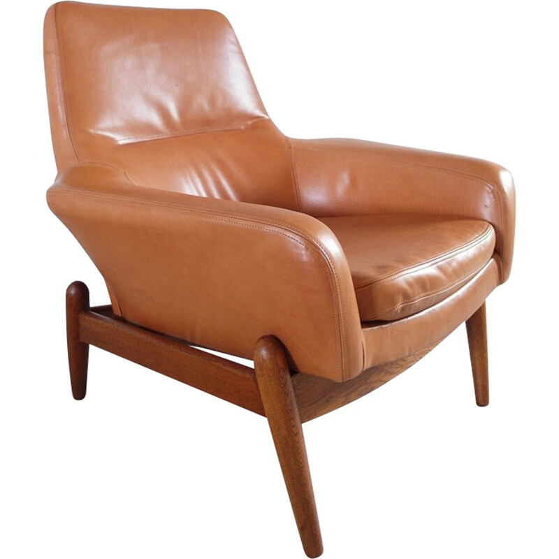 Bovenkamp armchair in leather and oak, Ib KOFOD-LARSEN - 1960s