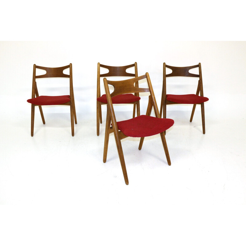 Set of 4 vintage oak and teak chairs 1960s