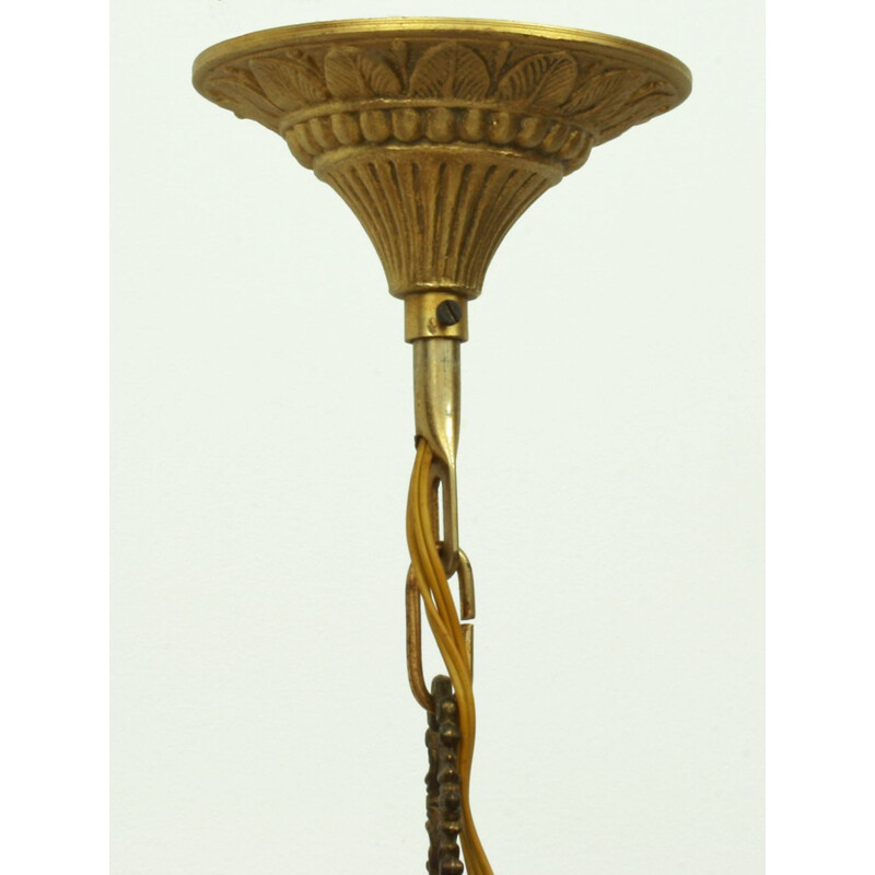 Latão Vintage 8 braços e candelabro de vidro, 1960