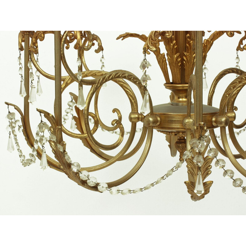 Vintage 8 arms brass and glass chandelier, 1960