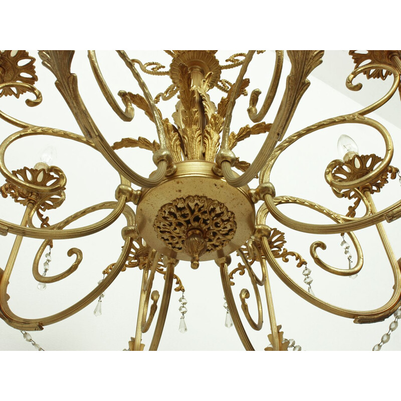 Vintage 8 arms brass and glass chandelier, 1960
