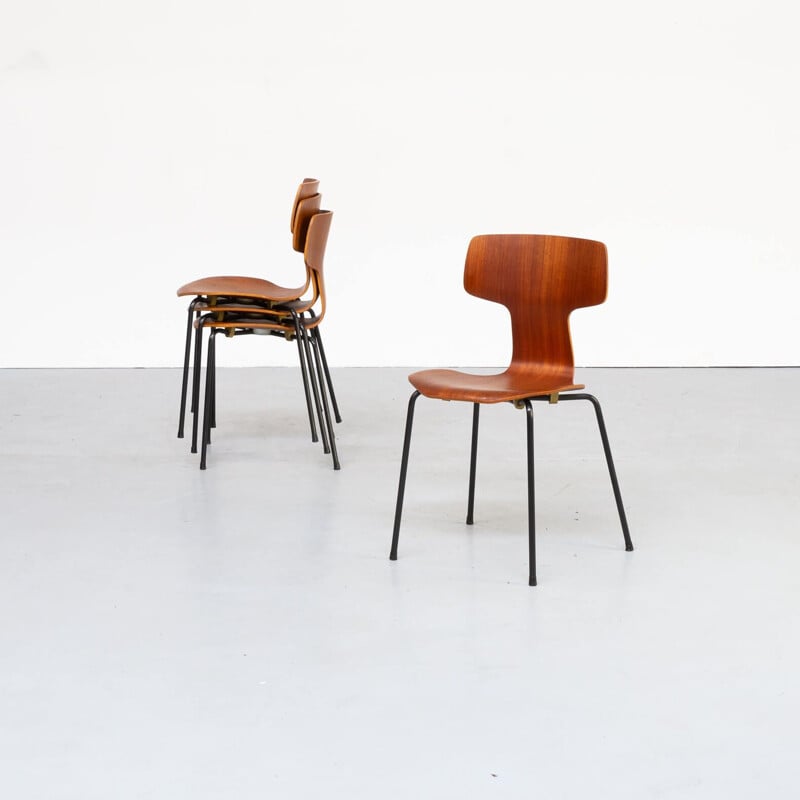 Set of 4 vintage hammer chairs by Arne Jacobsen 1960s