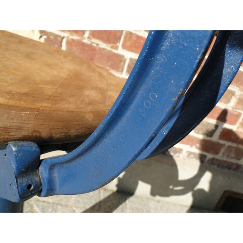Chaise de machiniste Singer en chêne et métal bleu - 1930
