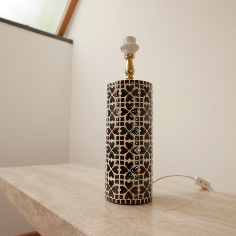 Lampada da tavolo vintage in ceramica a mosaico e ottone, Svezia 1960