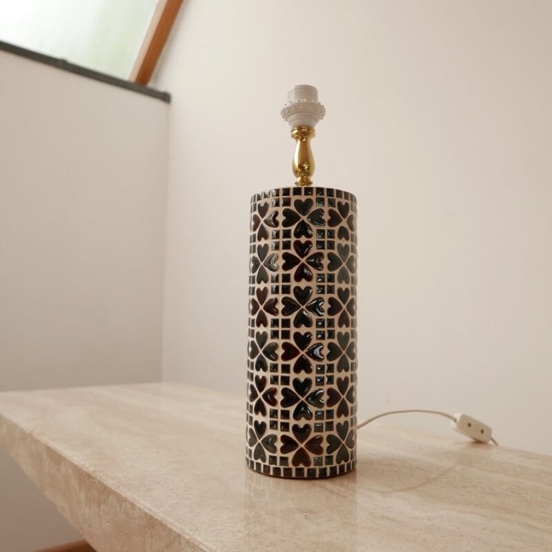 Lampe de table vintage en céramique mosaïque et laiton, Suède 1960