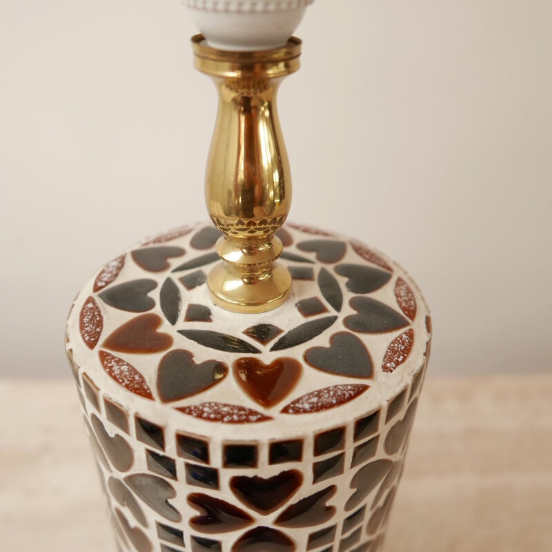 Vintage lamp in mosaic ceramic and brass, Sweden 1960