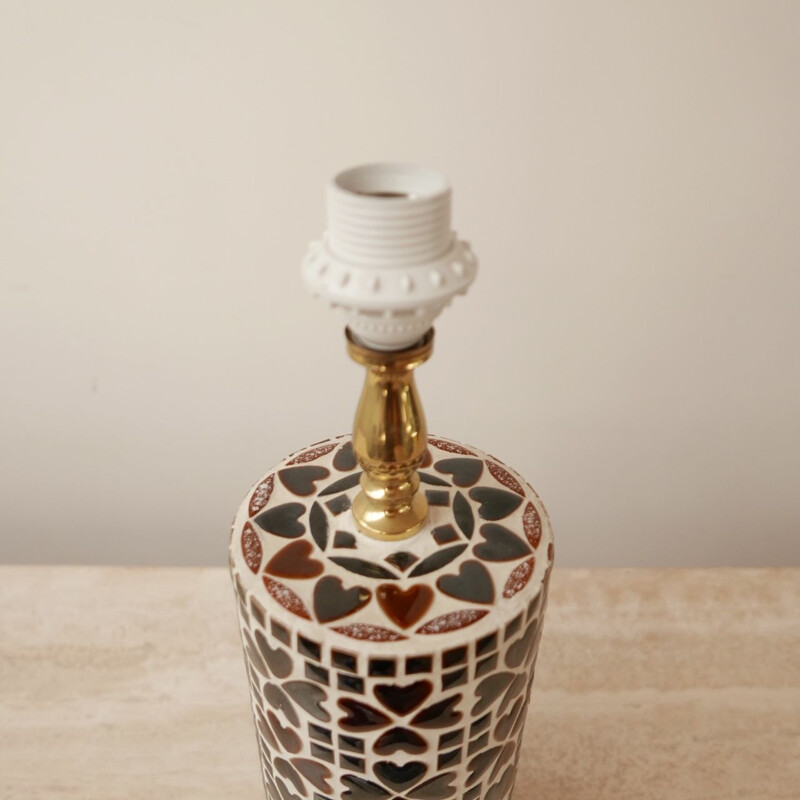 Lampada da tavolo vintage in ceramica a mosaico e ottone, Svezia 1960