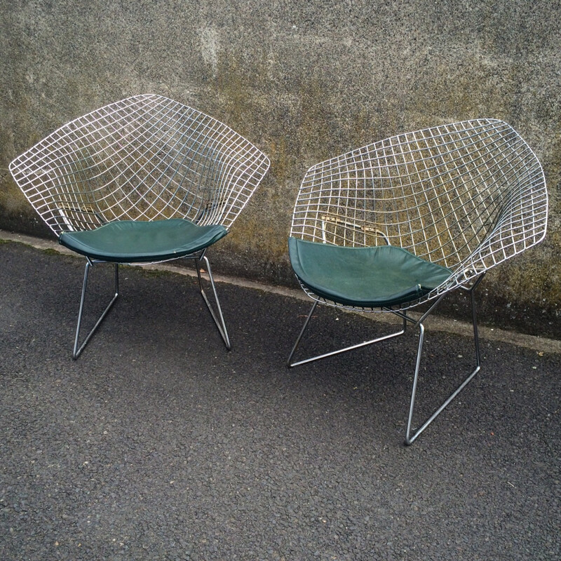 Pair of Knoll "Diamond" armchairs in chromed metal, Harry BERTOIA - 1970s