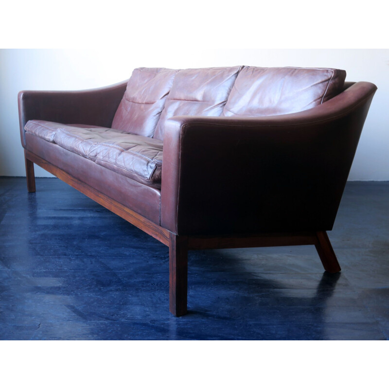 Vintage sofa rosewood and leather 1960s