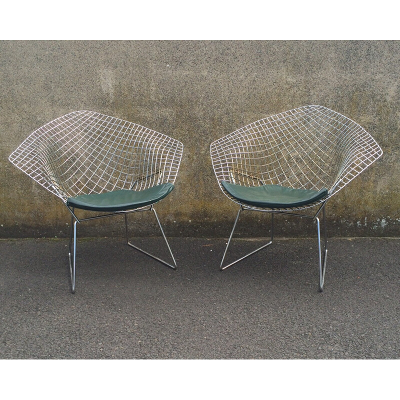 Pair of Knoll "Diamond" armchairs in chromed metal, Harry BERTOIA - 1970s