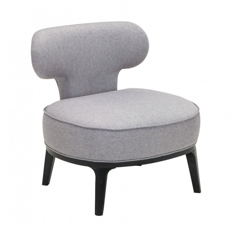 Vintage lounge armchair with grey fabric and black lacquered wood