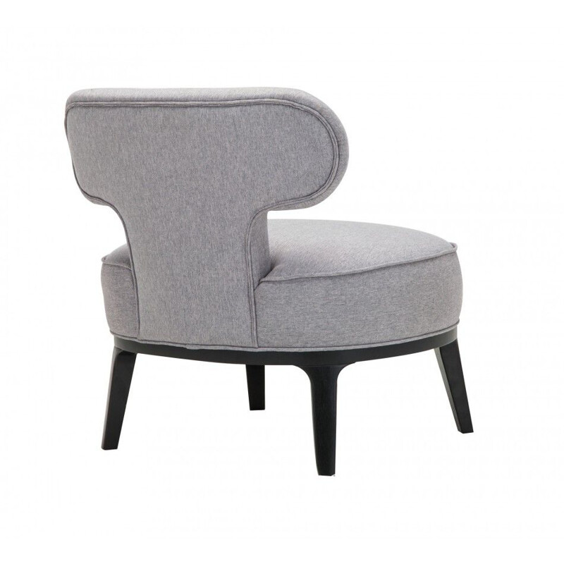 Vintage lounge armchair with grey fabric and black lacquered wood