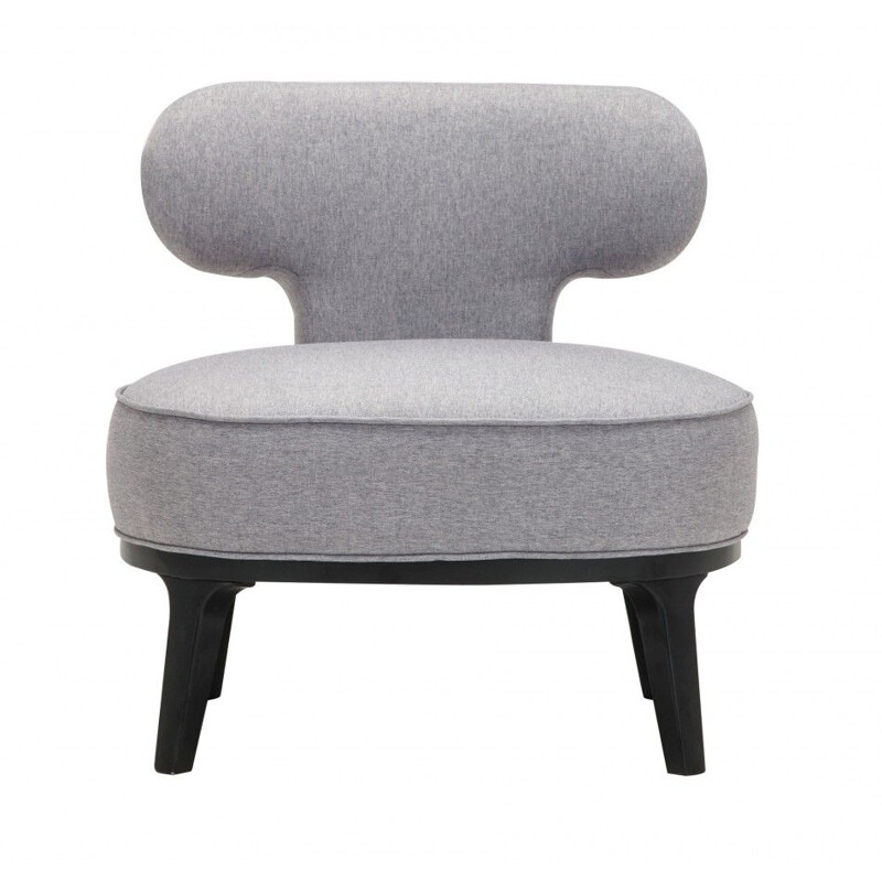 Vintage lounge armchair with grey fabric and black lacquered wood