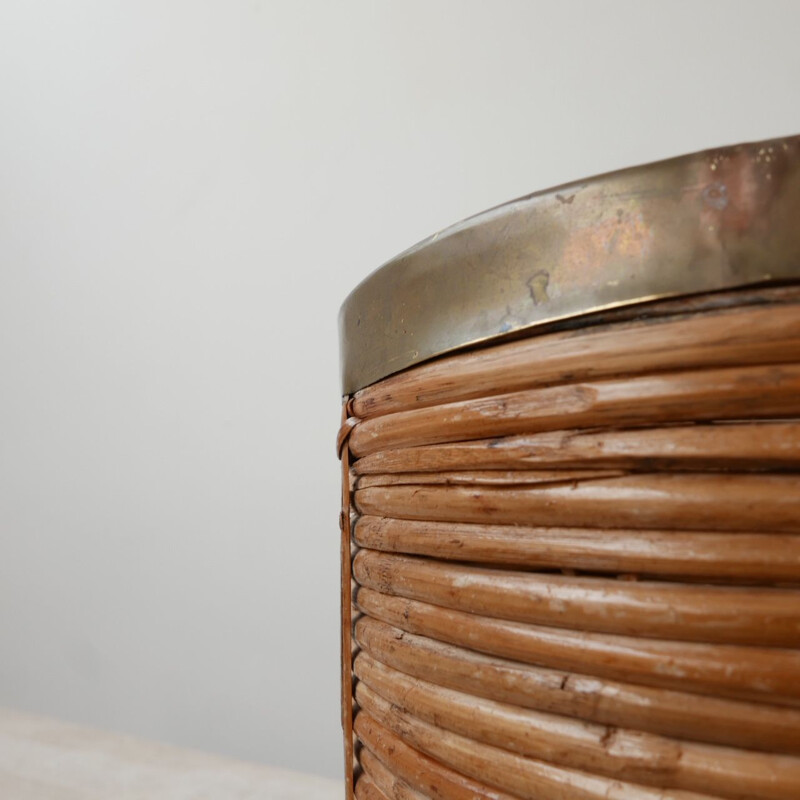 Set of 3 vintage wicker and brass bowls and bins France 1950s