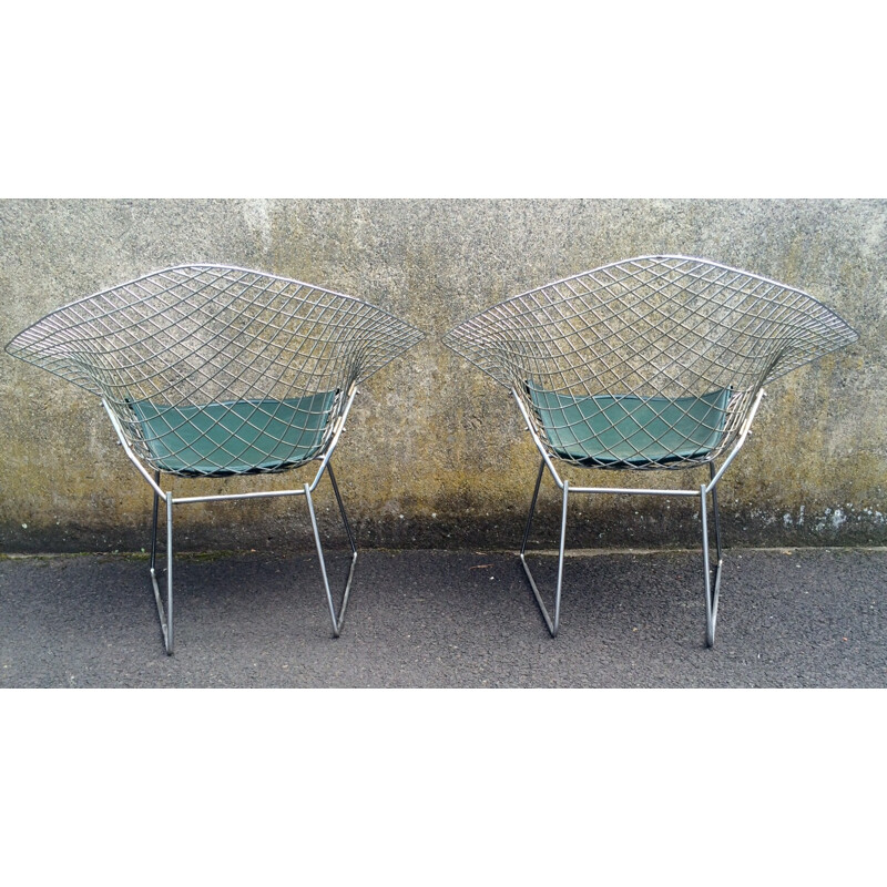 Paire de fauteuils "Diamond" Knoll en métal chromé, Harry BERTOIA - 1970