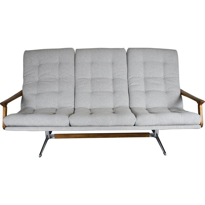 Vintage scandinavian sofa with light grey fabric 1960s