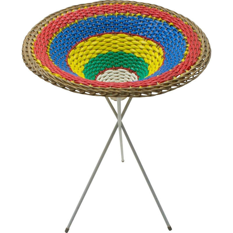 Vintage tripod wicker display basket, 1950