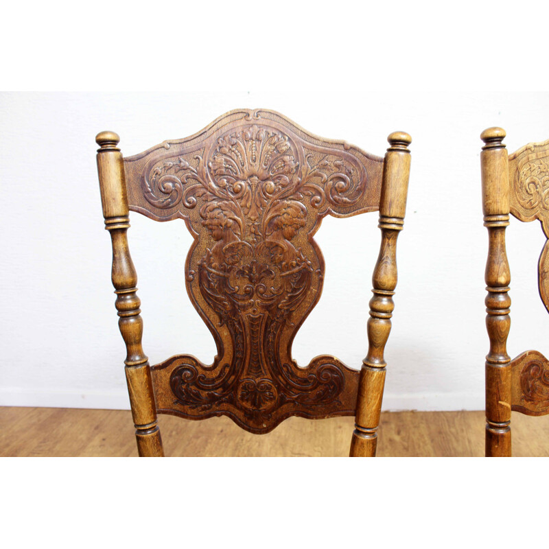 Pair of vintage antique chairs with decoration by Jacob & Josef Kohn