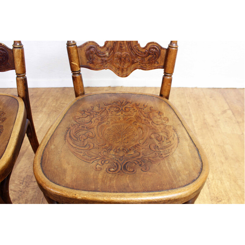 Pair of vintage antique chairs with decoration by Jacob & Josef Kohn