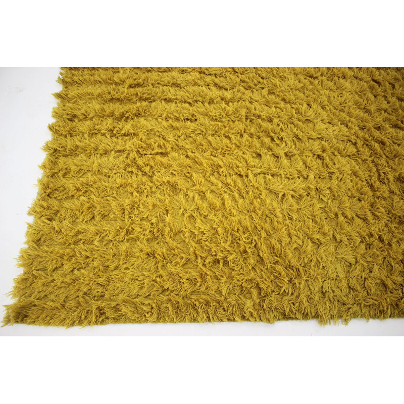 Vintage geel wollen tapijt Denemarken 1960