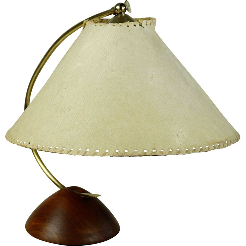 Vintage-Tischlampe aus Teakholz und Messing Dänemark