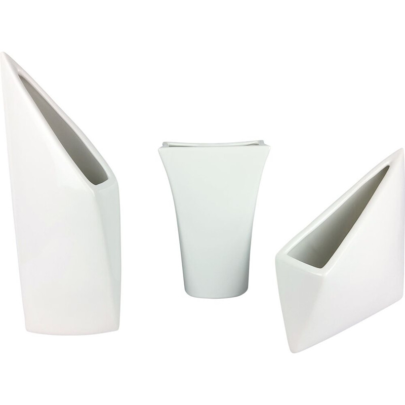 Set of 3 vintage white ceramic vases 1960