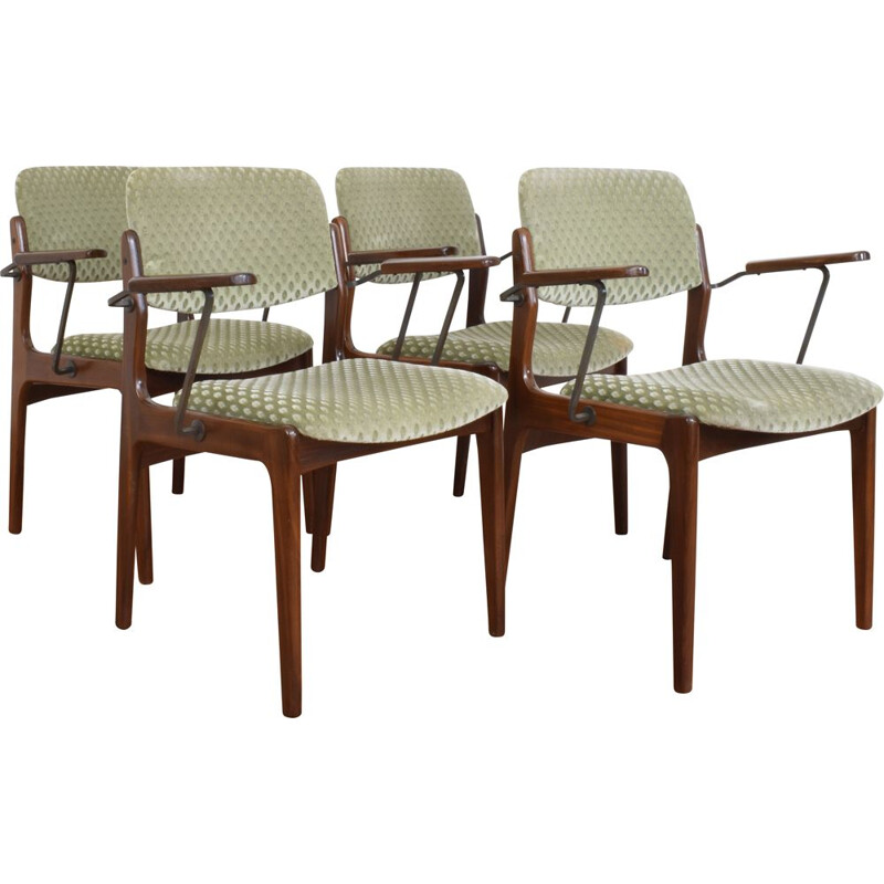 Ensemble de 4 chaises d'appoint en teck massif  Danemark 1960