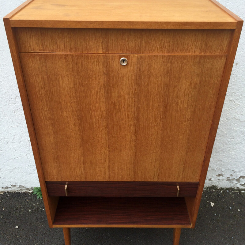 Mid-century LG secretary desk in oakwood and gilded brass, Maurice PRÉ - 1950s