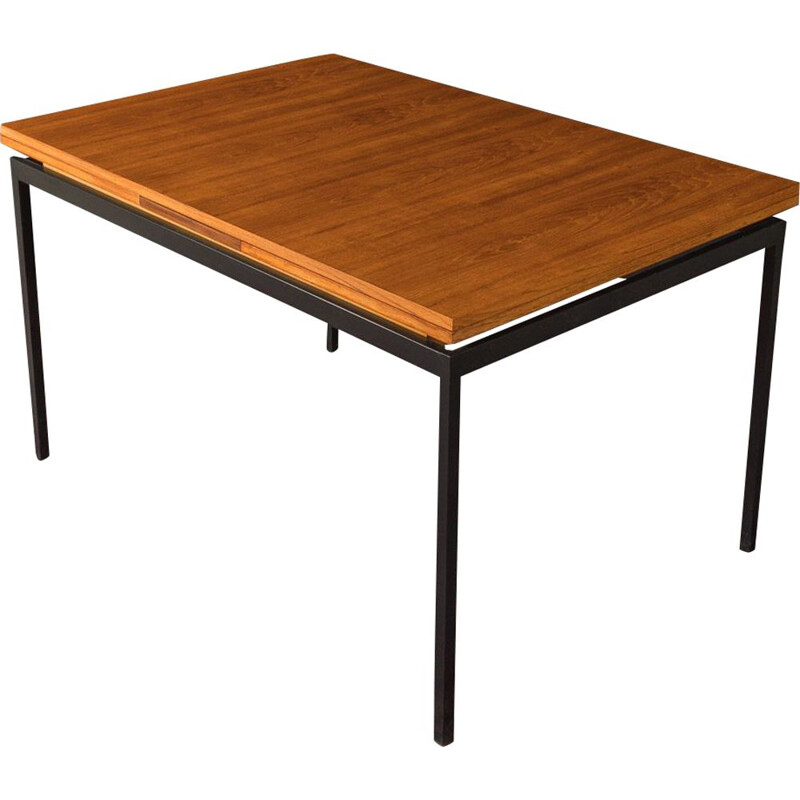 Table vintage en teck avec pieds en acier carré noir 1960