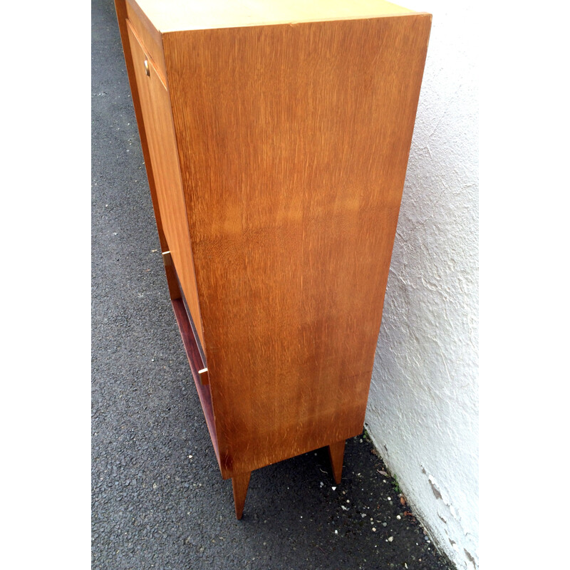 Mid-century LG secretary desk in oakwood and gilded brass, Maurice PRÉ - 1950s