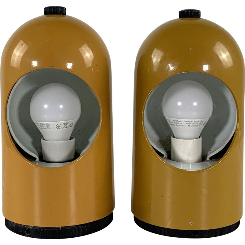 Pair of vintage mustard table lamps by Selene 1960s